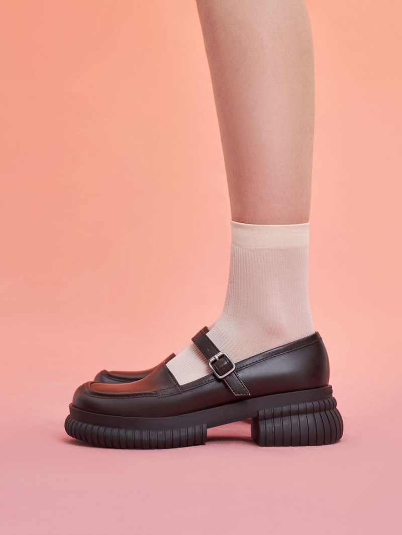 Charles & Keith Buckled Mary Jane Loafers Mørke Brune | WAVCZ3016