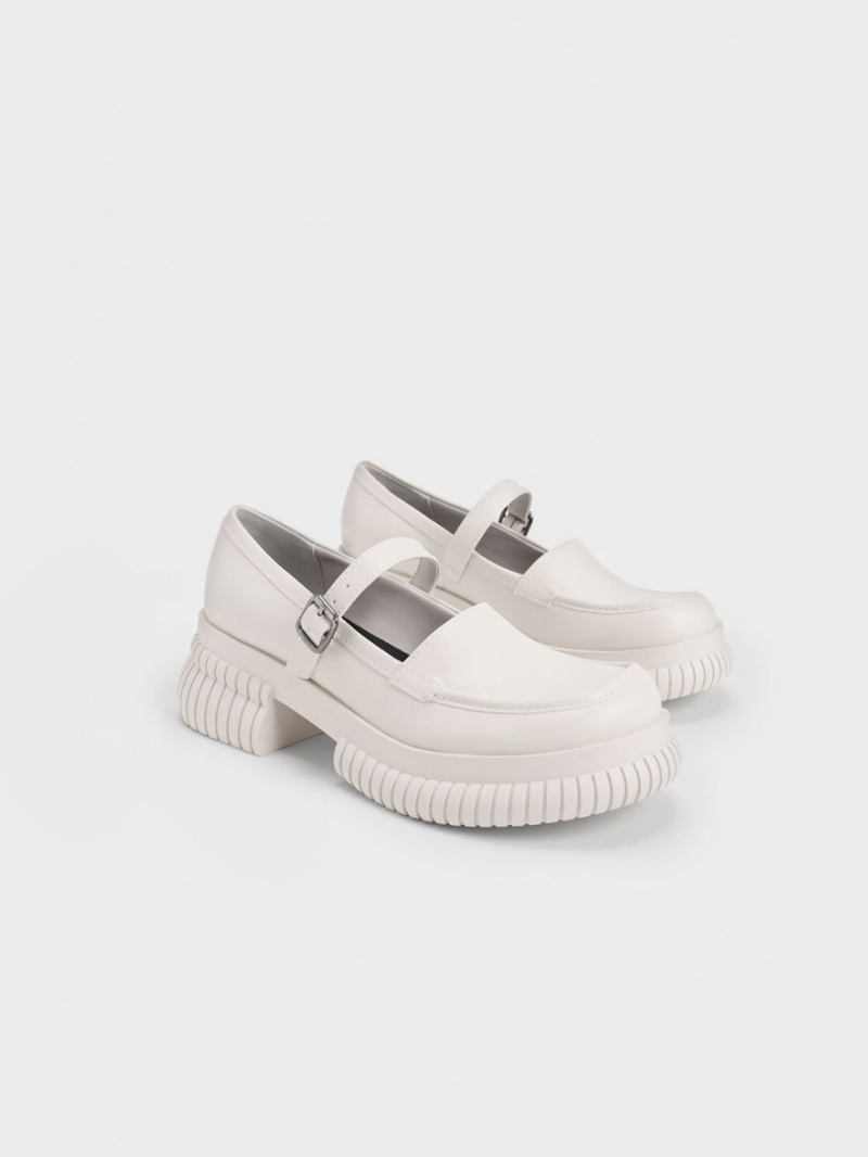 Charles & Keith Buckled Mary Jane Loafers Hvite | ZWMKN3926