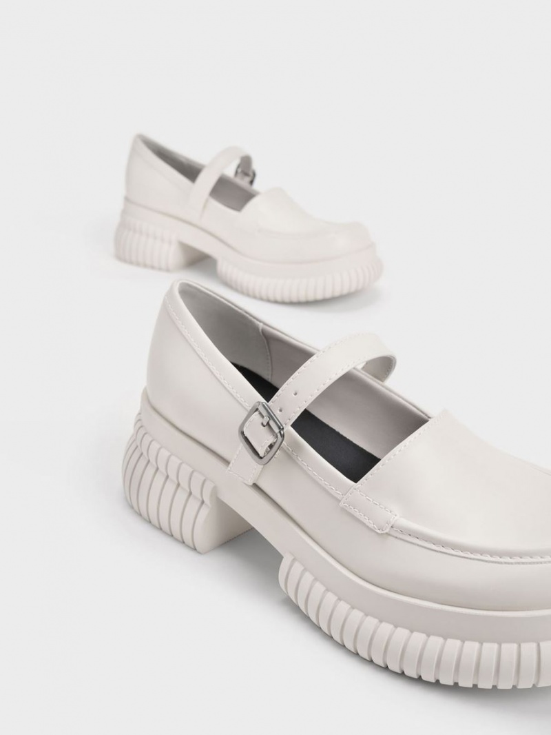 Charles & Keith Buckled Mary Jane Loafers Hvite | ZWMKN3926