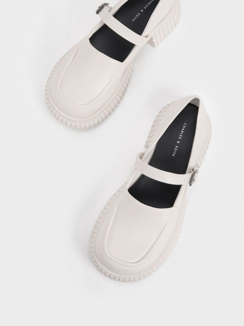 Charles & Keith Buckled Mary Jane Loafers Hvite | ZWMKN3926