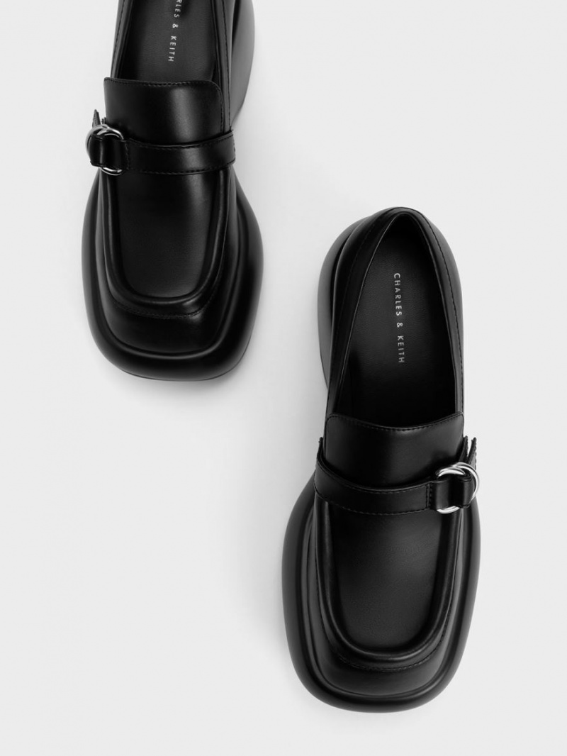 Charles & Keith Buckled Platform Penny Loafers Svarte | LBTIC8750