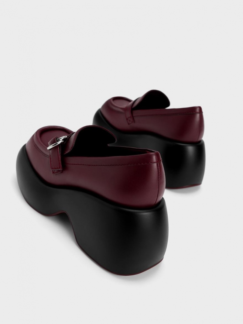 Charles & Keith Buckled Platform Penny Loafers Burgunder | ZHLER1584