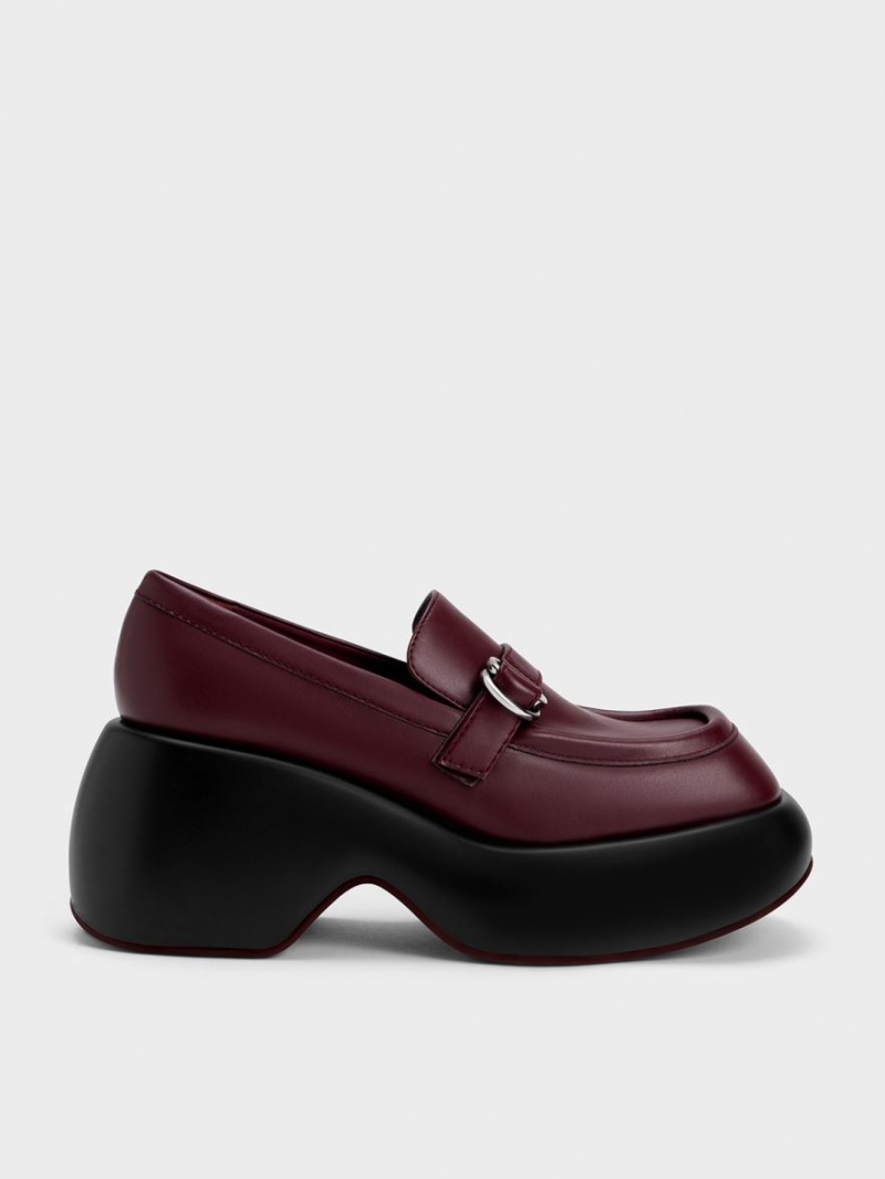 Charles & Keith Buckled Platform Penny Loafers Burgunder | ZHLER1584