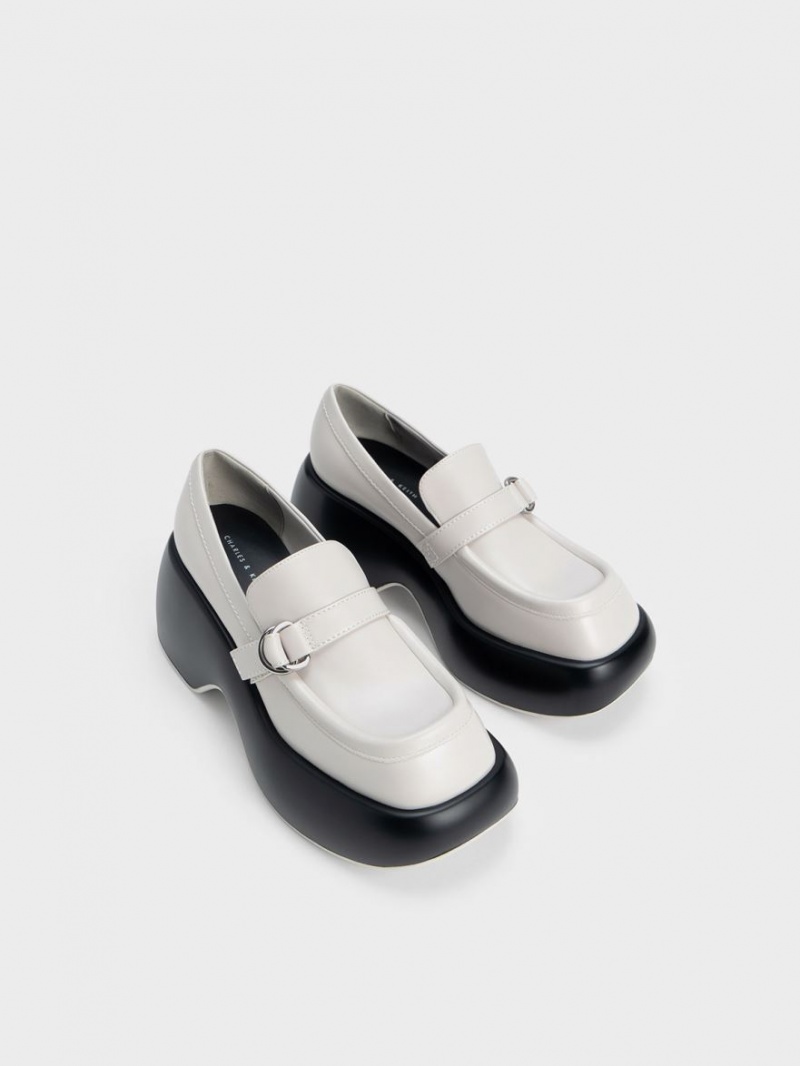 Charles & Keith Buckled Platform Penny Loafers Hvite | HVMWD6158