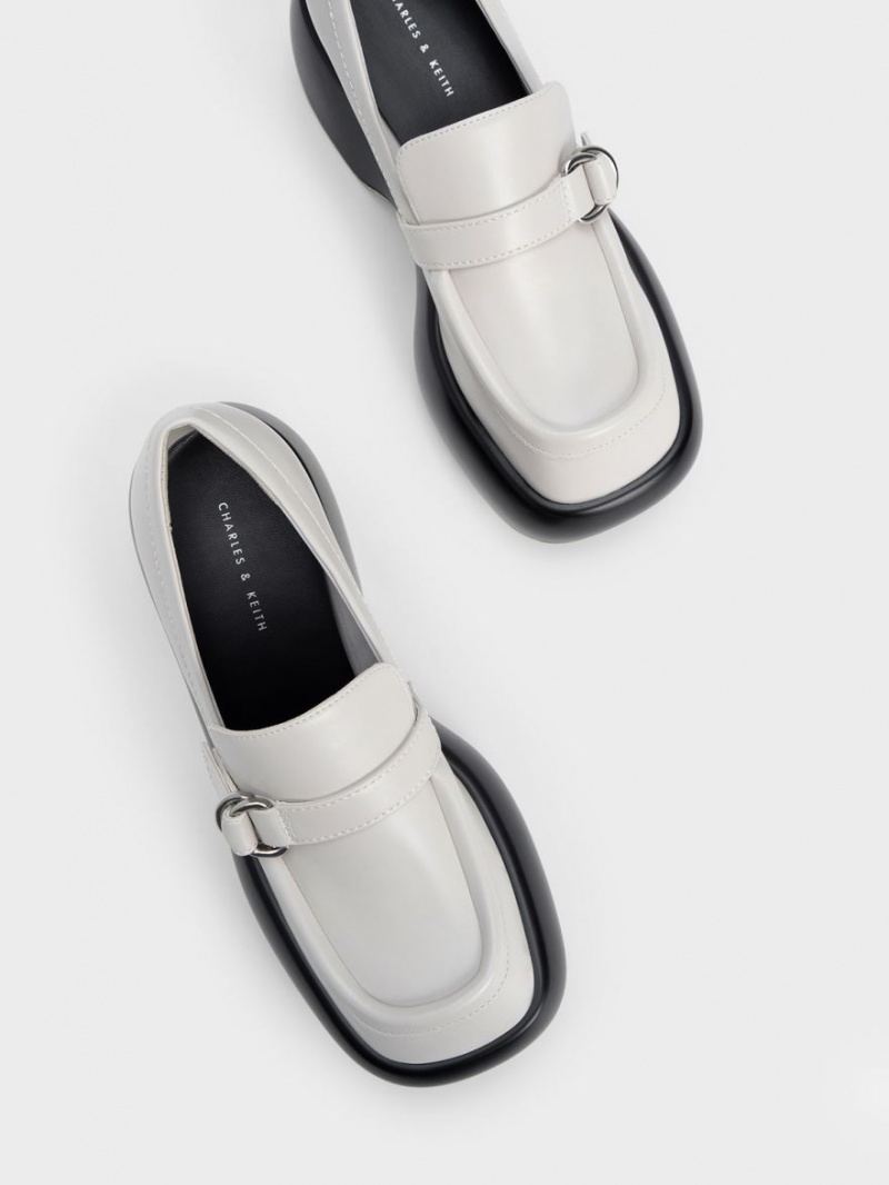 Charles & Keith Buckled Platform Penny Loafers Hvite | HVMWD6158