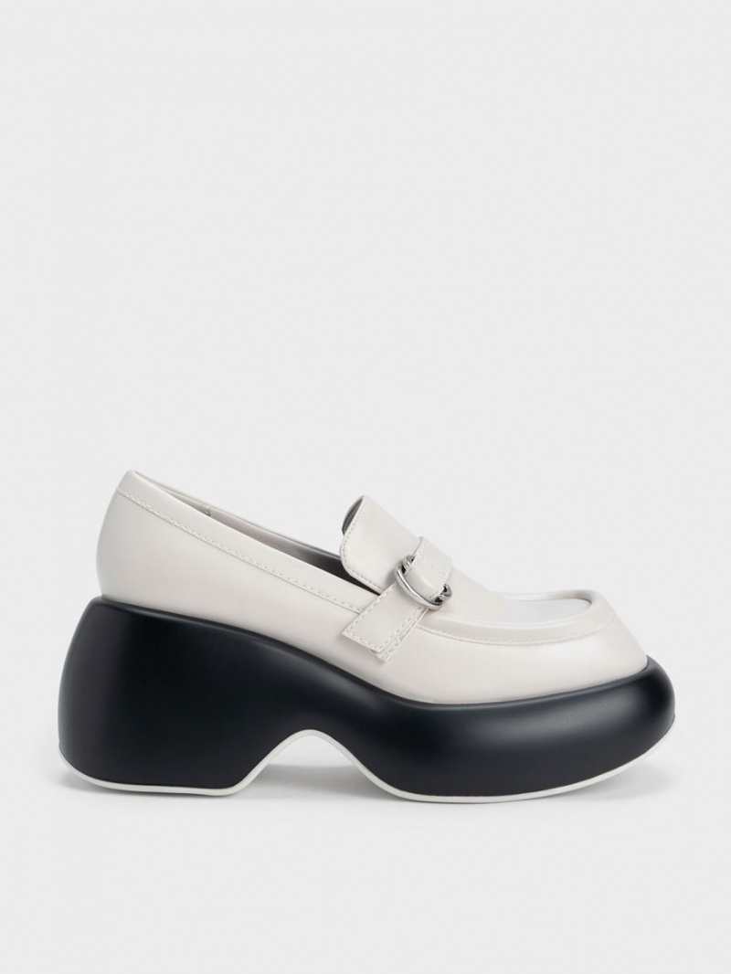 Charles & Keith Buckled Platform Penny Loafers Hvite | HVMWD6158