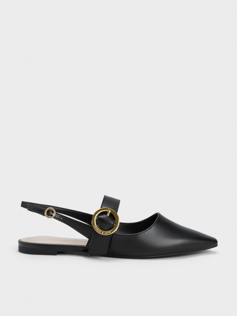 Charles & Keith Buckled Reima Slingback Flate Sko Svarte | ZVMSL9052