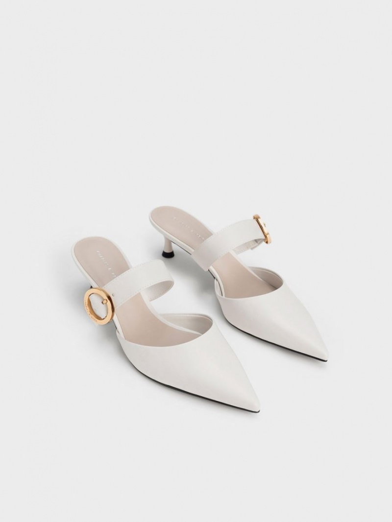 Charles & Keith Buckled Reima Spool Heel Mules Sko Hvite | ESBIM4519