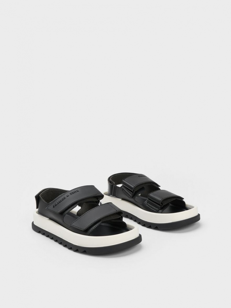 Charles & Keith Buckled Sports Platåsandaler Svarte | ZQDRP5482