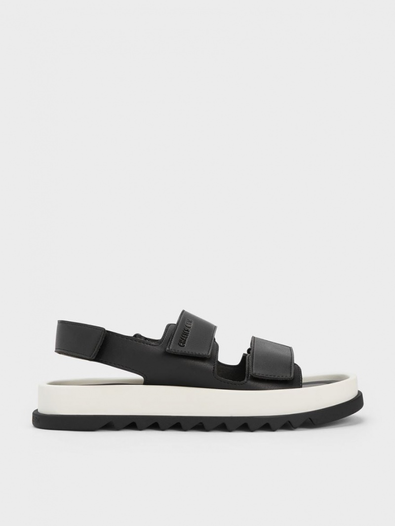 Charles & Keith Buckled Sports Platåsandaler Svarte | ZQDRP5482