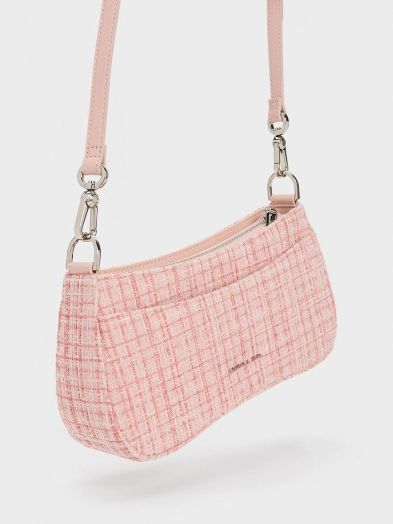 Charles & Keith Bunny Tweed Skulderveske Rosa | PTJHI8409