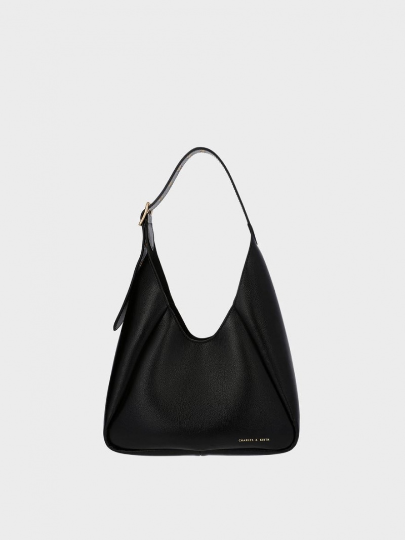 Charles & Keith Buzz Large Hobo Veske Svarte | VUJQI1790