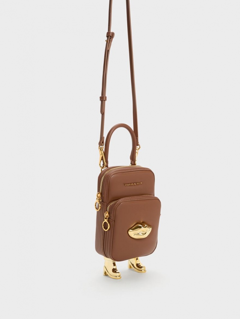 Charles & Keith Calliope Double Pocket Crossbody Veske Brune | XCYFR3986