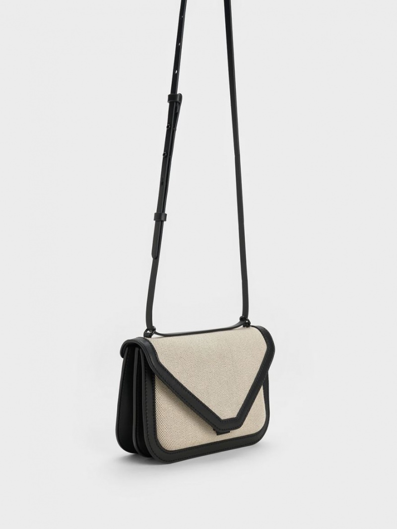 Charles & Keith Camelia Canvas Envelope Crossbody Veske Beige | OJZNY8496