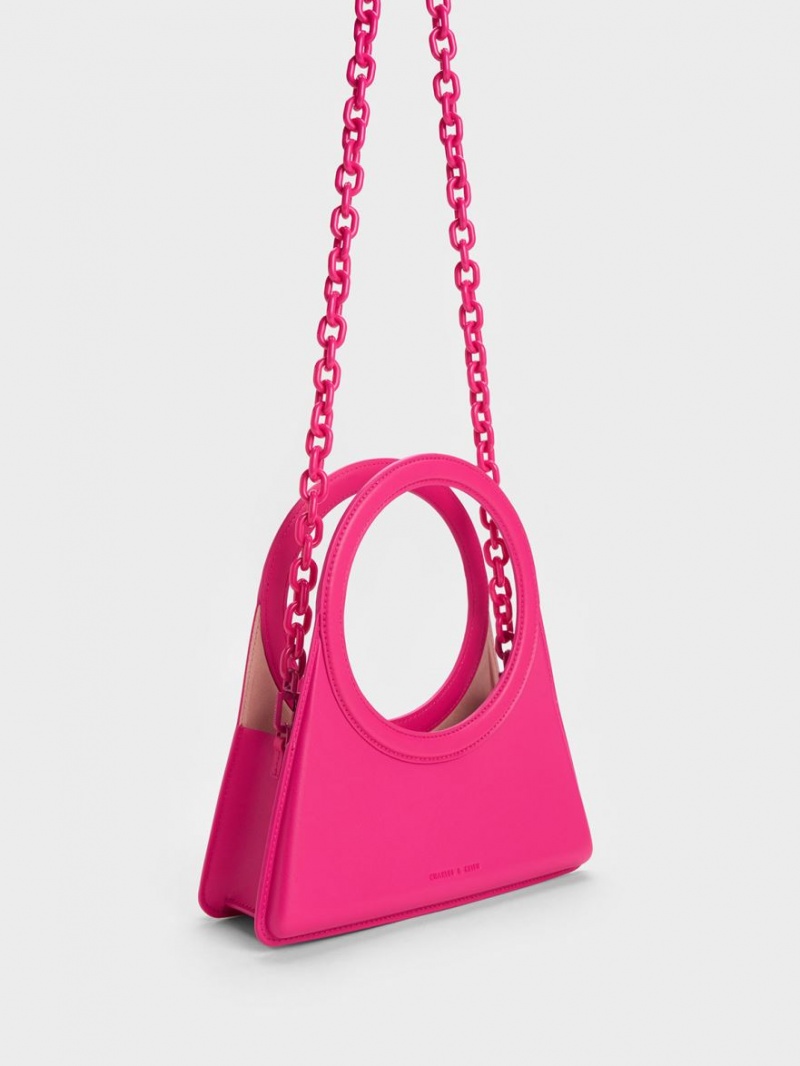 Charles & Keith Camelia Circle Handle Geometric Tote Veske Fuchsia | KPREB2607