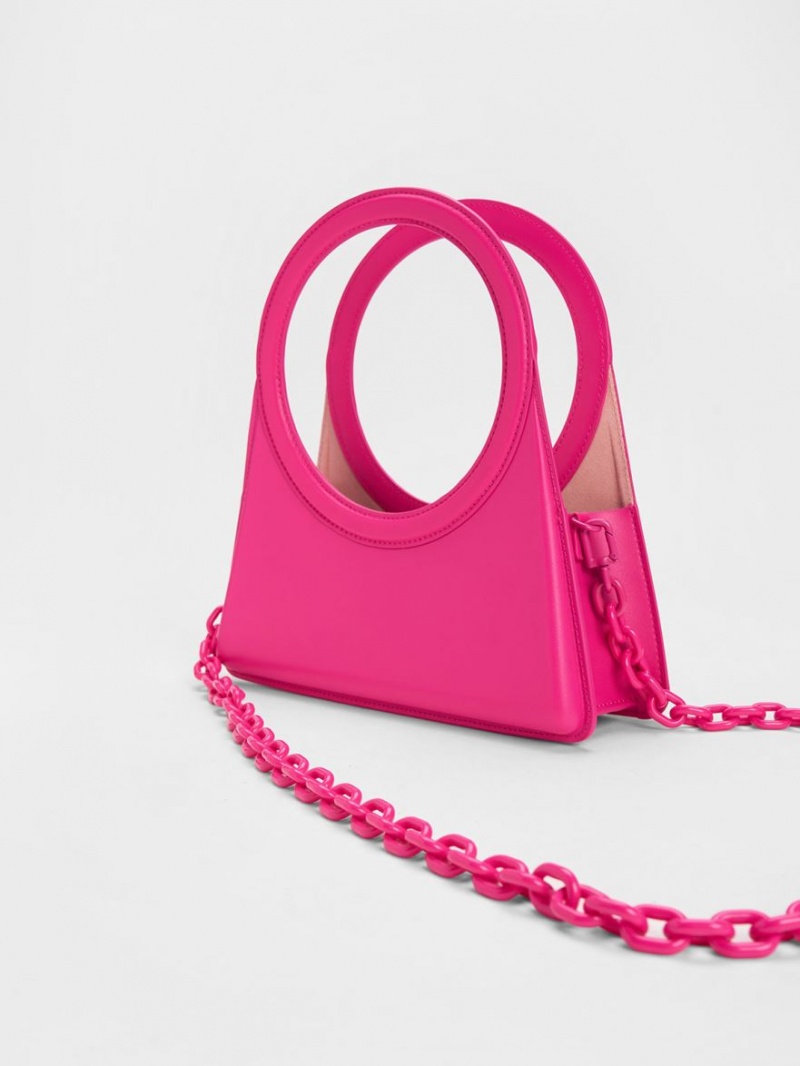 Charles & Keith Camelia Circle Handle Geometric Tote Veske Fuchsia | KPREB2607