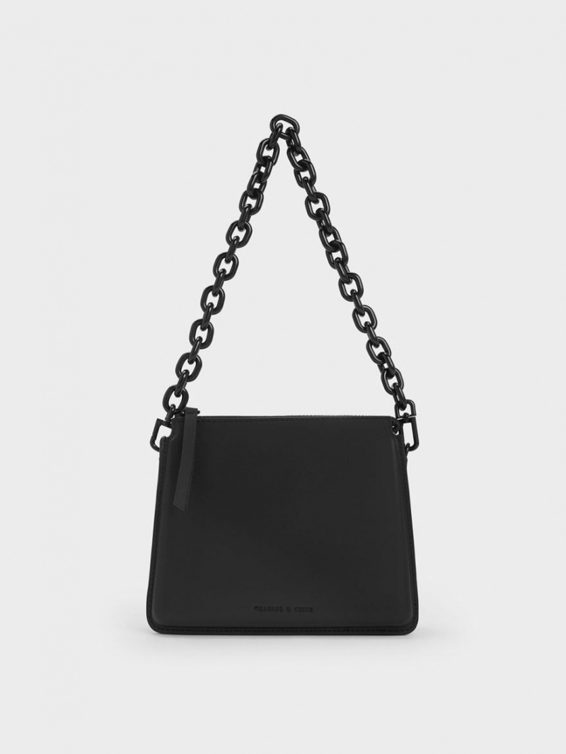 Charles & Keith Camelia Trapeze Crossbody Veske Svarte | MFXND6741