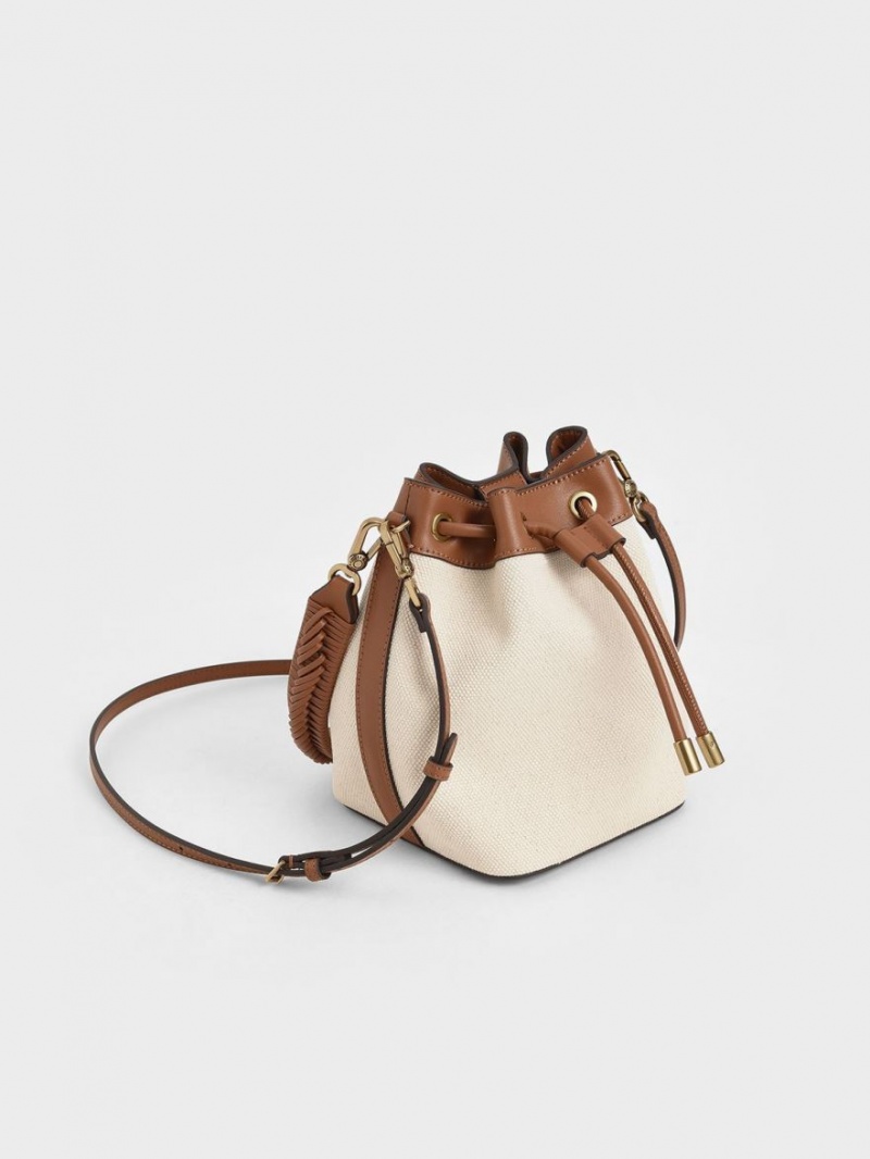 Charles & Keith Canvas Drawstring Bøtteposer Brune | KRCBE9634