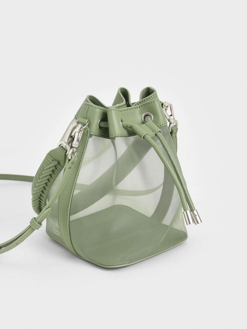 Charles & Keith Canvas Drawstring Bøtteposer Grønn | XJBZP5921