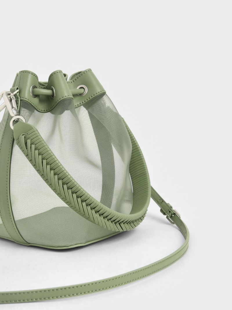 Charles & Keith Canvas Drawstring Bøtteposer Grønn | XJBZP5921