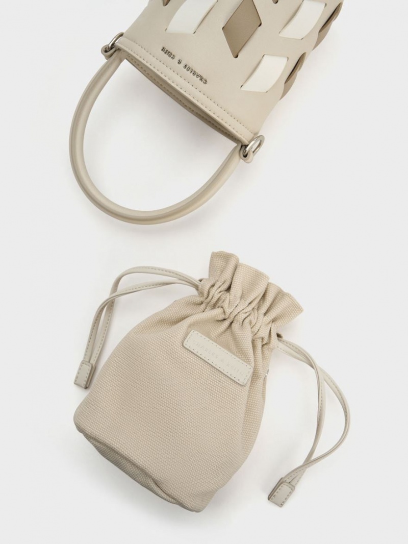 Charles & Keith Canvas Panelled Bøtteposer Beige | LPSKT0796