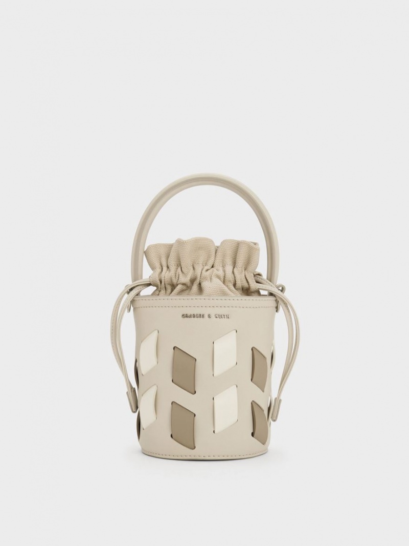 Charles & Keith Canvas Panelled Bøtteposer Beige | LPSKT0796