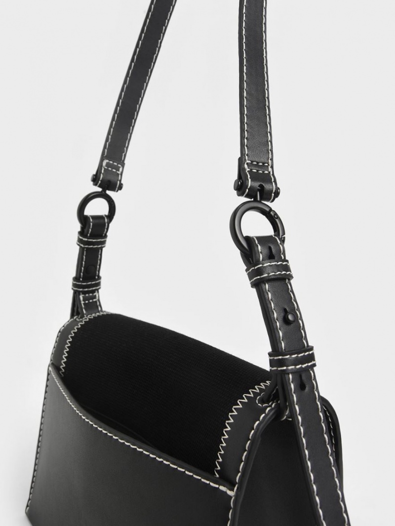 Charles & Keith Canvas Turn-Lock Chain Håndveske Svarte | GZFHR6572