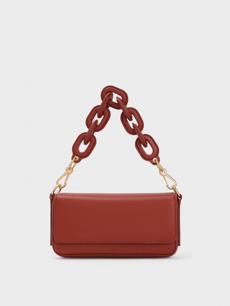 Charles & Keith Catena Front Flap Tote Veske Mørke Rød | JARSQ9067