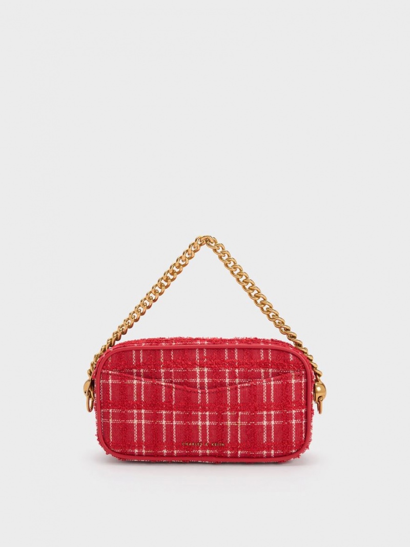 Charles & Keith Cayce Tweed Boxy Crossbody Veske Rød | XLFOH0432