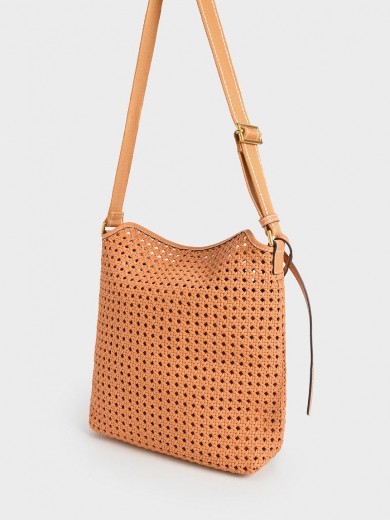 Charles & Keith Cecily Woven Large Skulderveske Oransje | XSMNP1093