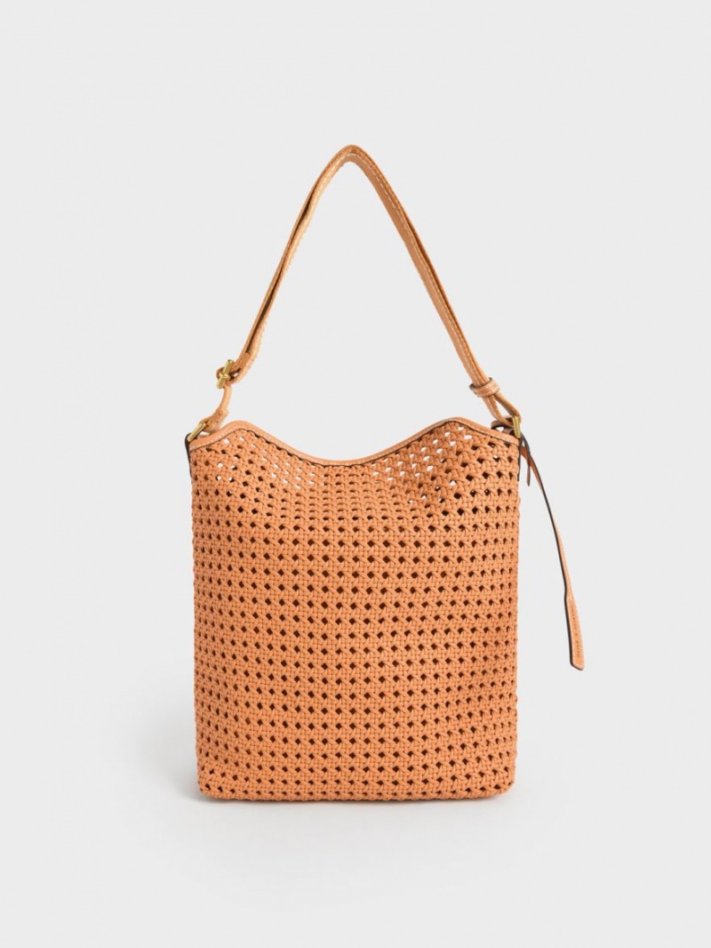 Charles & Keith Cecily Woven Large Skulderveske Oransje | XSMNP1093