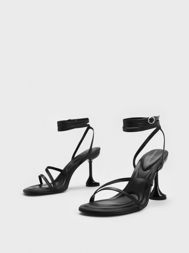 Charles & Keith Celestine Sculptural Heel Sandaler Med Reim Svarte | ZEPNH9601