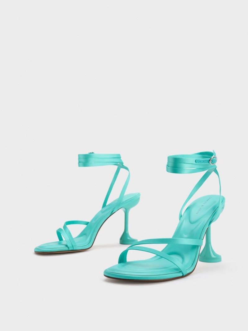 Charles & Keith Celestine Sculptural Heel Sandaler Med Reim Turkis | EGQZI0817