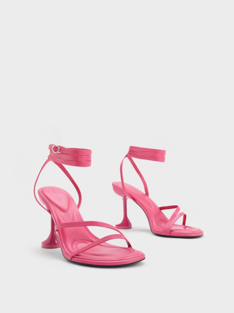 Charles & Keith Celestine Sculptural Heel Sandaler Med Reim Rosa | UZKCH4375