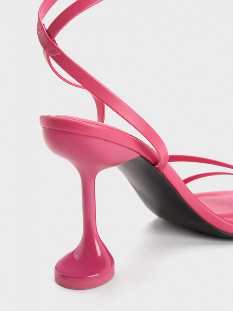 Charles & Keith Celestine Sculptural Heel Sandaler Med Reim Rosa | UZKCH4375