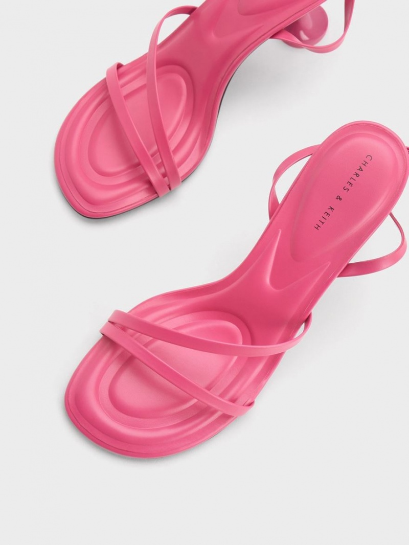 Charles & Keith Celestine Sculptural Heel Sandaler Med Reim Rosa | UZKCH4375