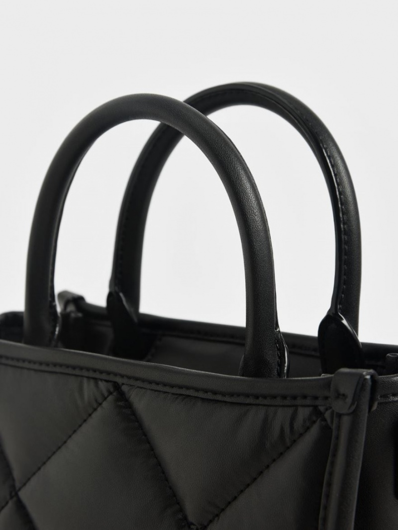 Charles & Keith Celia Vattert Tote Veske Svarte | HZGOU6298