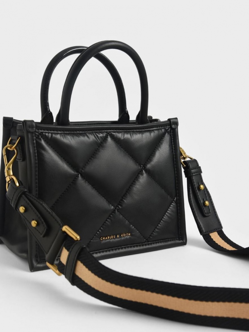 Charles & Keith Celia Vattert Tote Veske Svarte | HZGOU6298