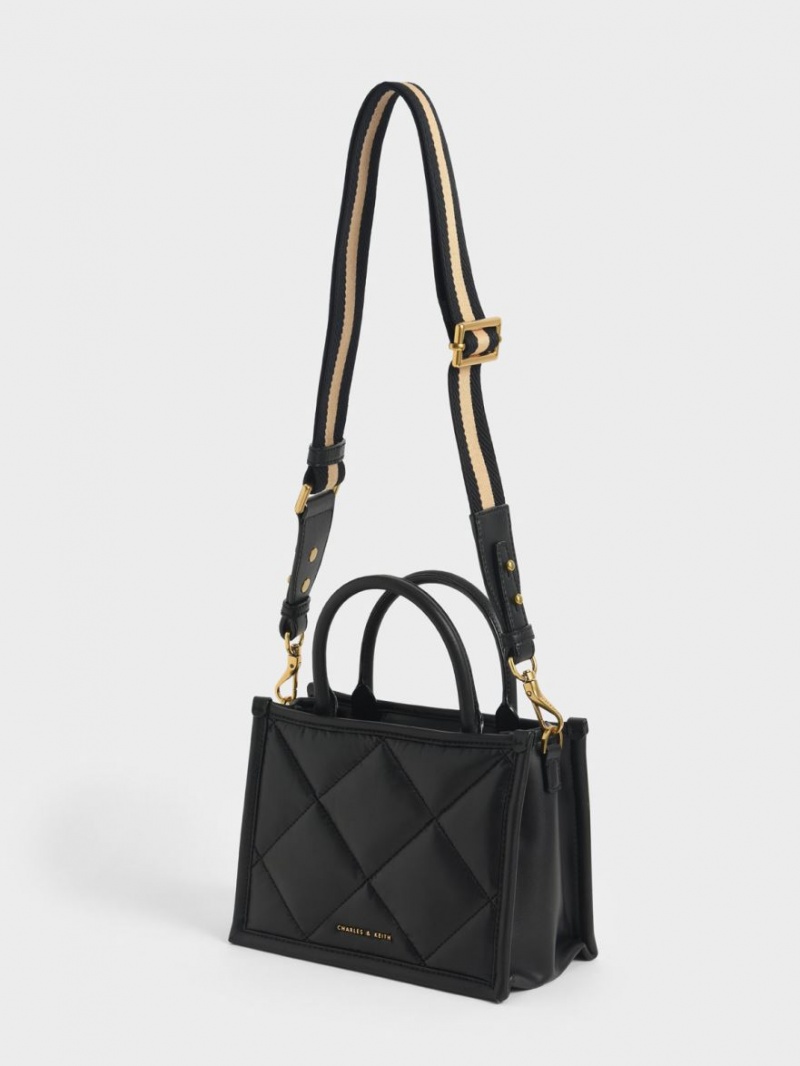 Charles & Keith Celia Vattert Tote Veske Svarte | HZGOU6298