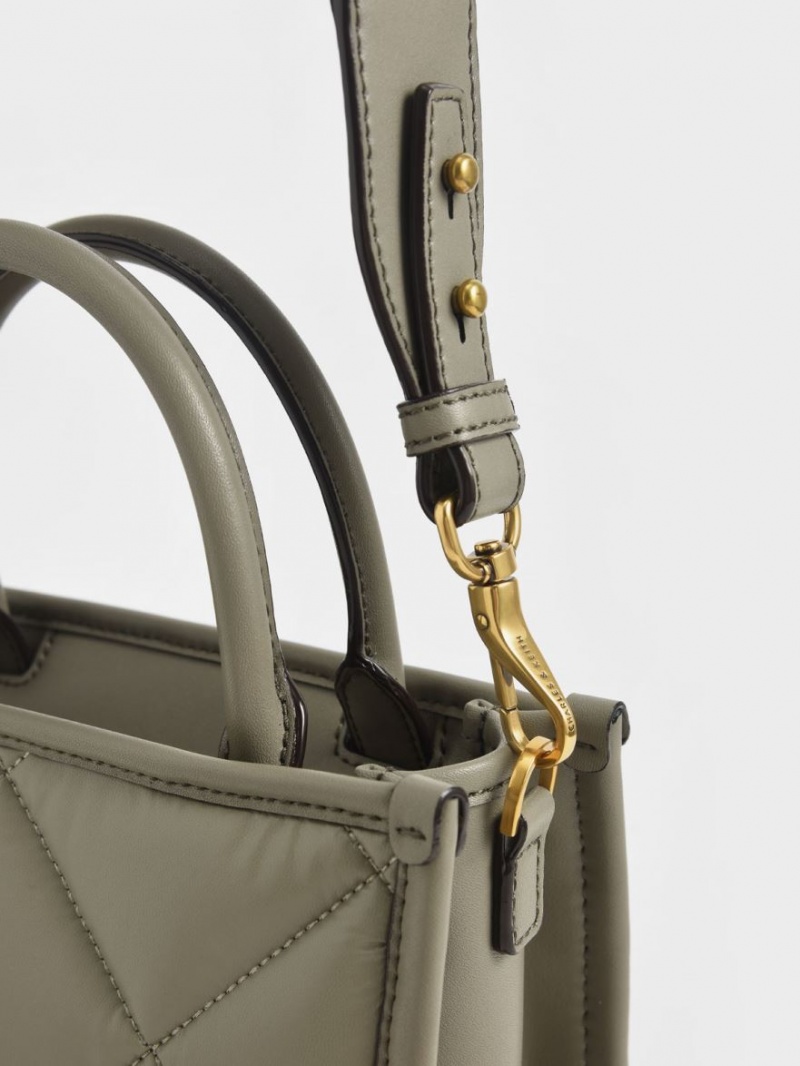 Charles & Keith Celia Vattert Tote Veske Olivengrønne | PWOEU2543