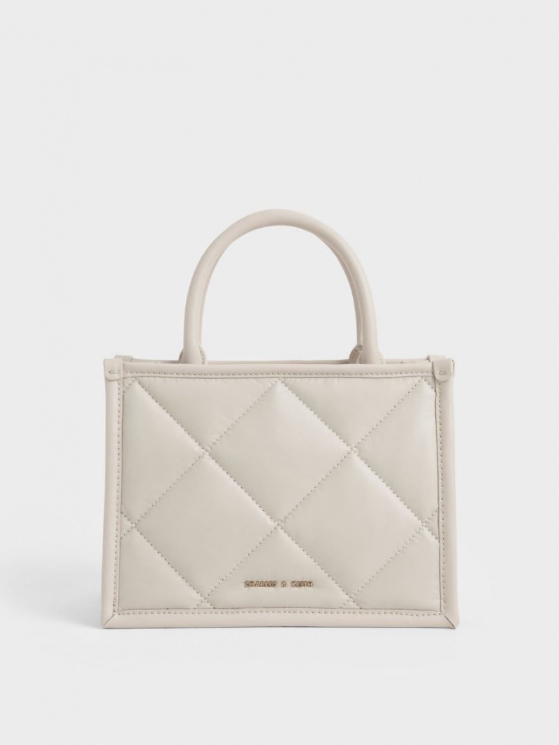 Charles & Keith Celia Vattert Tote Veske Hvite | TMZGU3056