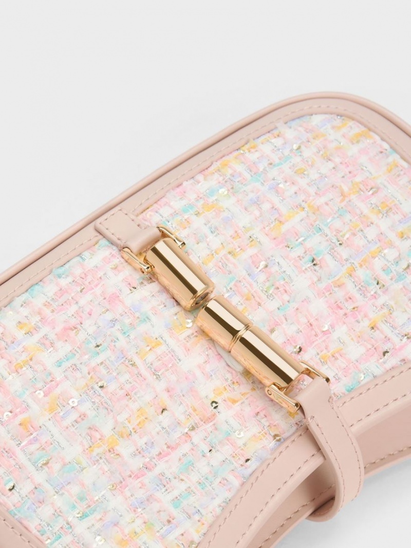 Charles & Keith Cesia Metallic Accent Tweed Skulderveske Rosa | COTYJ4760