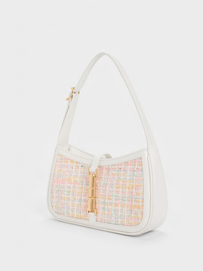 Charles & Keith Cesia Metallic Accent Tweed Skulderveske Rosa | XZABG3840