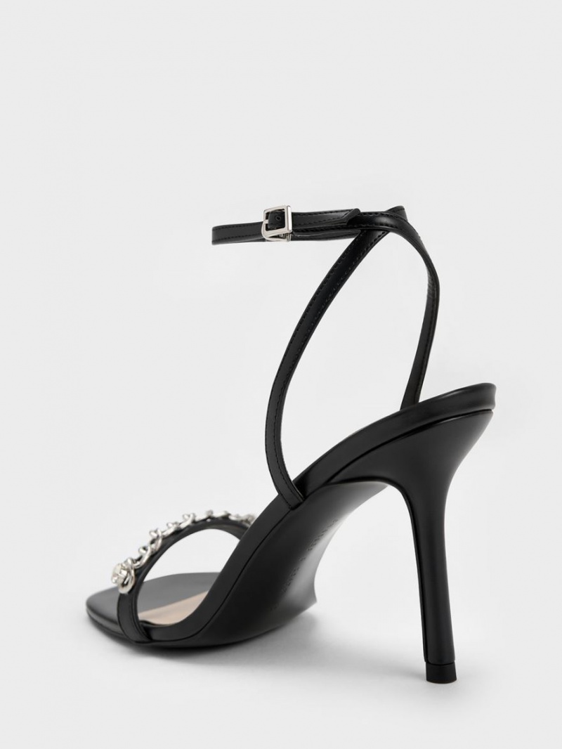 Charles & Keith Chain-Embellished Ankle Sandaler Med Reim Svarte | NYKUP3819