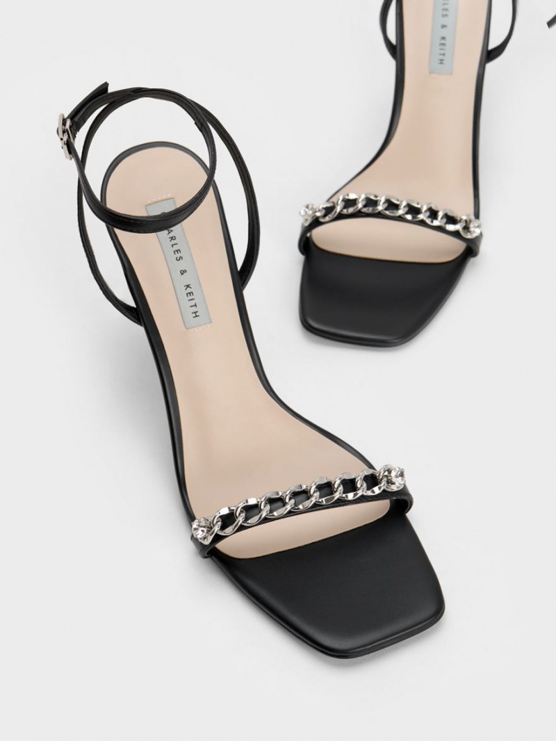 Charles & Keith Chain-Embellished Ankle Sandaler Med Reim Svarte | NYKUP3819