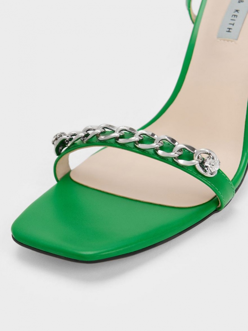 Charles & Keith Chain-Embellished Ankle Sandaler Med Reim Grønn | RSDGT5619