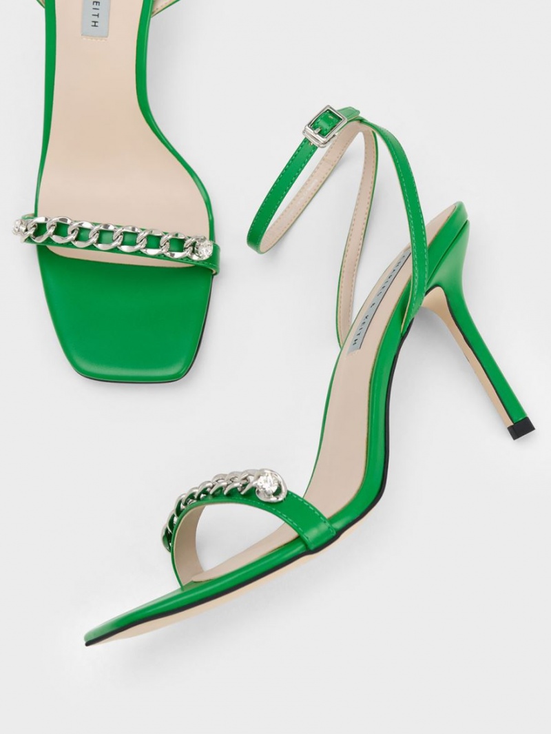 Charles & Keith Chain-Embellished Ankle Sandaler Med Reim Grønn | RSDGT5619