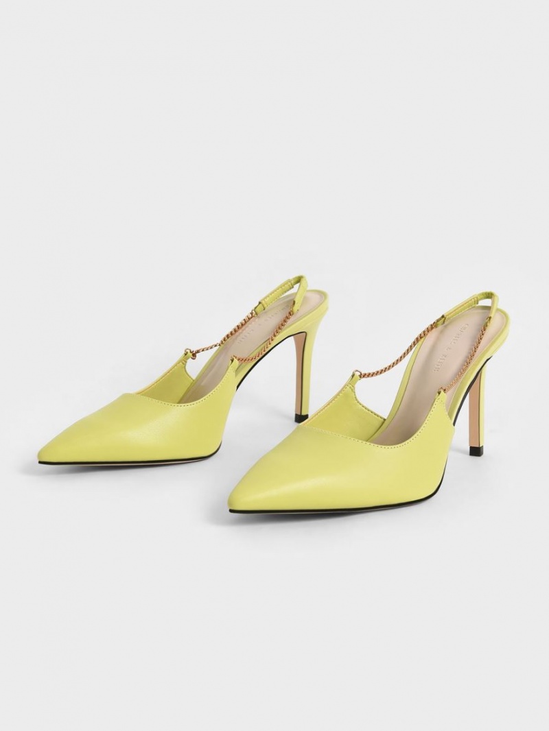 Charles & Keith Chain-Link Slingback Stiletto Pumps Lyse Grønn | NIRHU2158