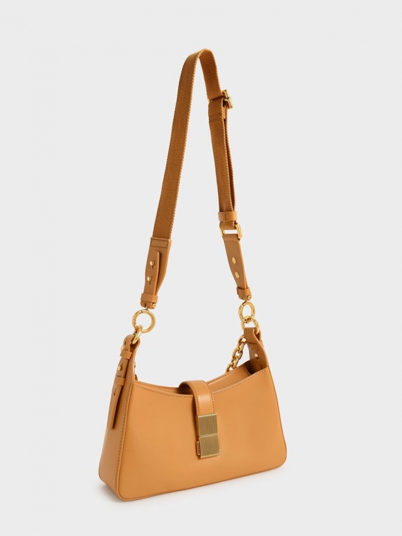 Charles & Keith Chain Handle Skulderveske Oransje | GPIAS0614