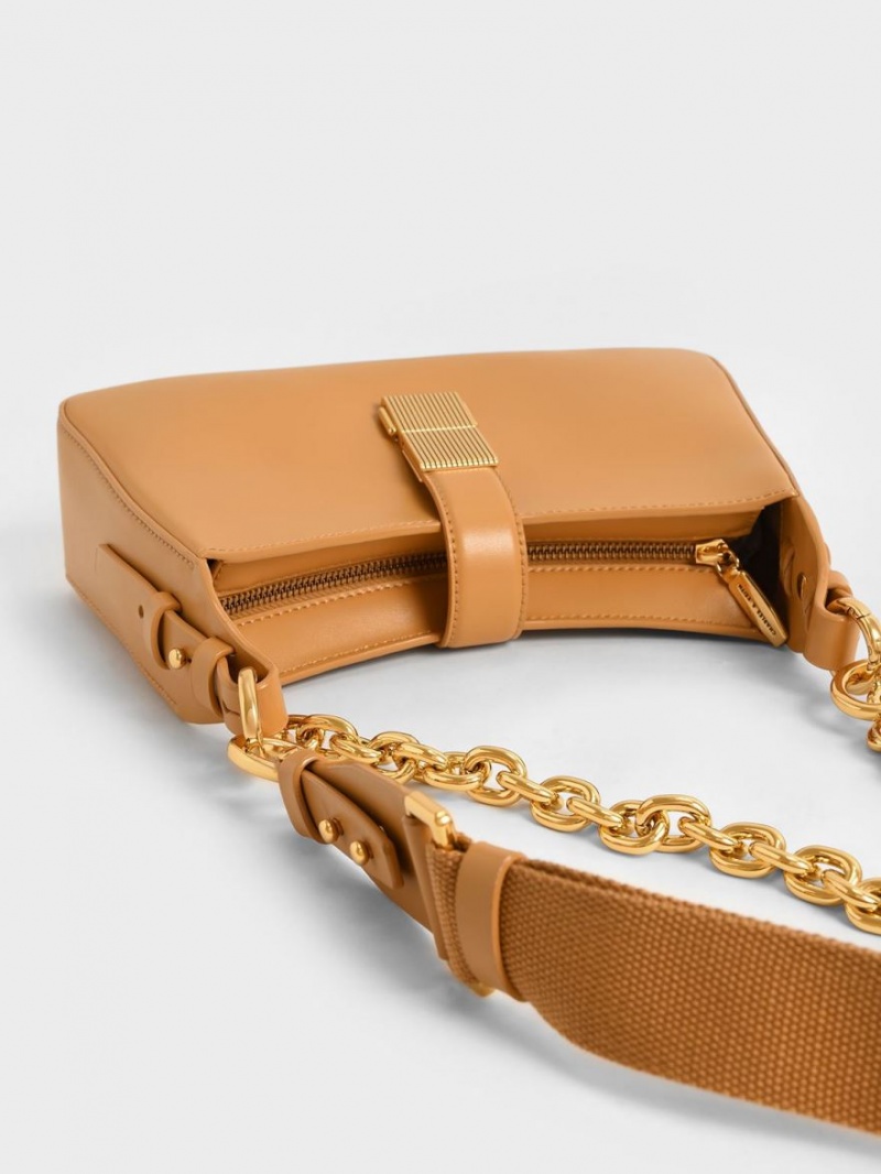 Charles & Keith Chain Handle Skulderveske Oransje | GPIAS0614